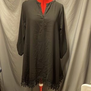 3/4 sleeve black dress, with lace trim, Sz. M